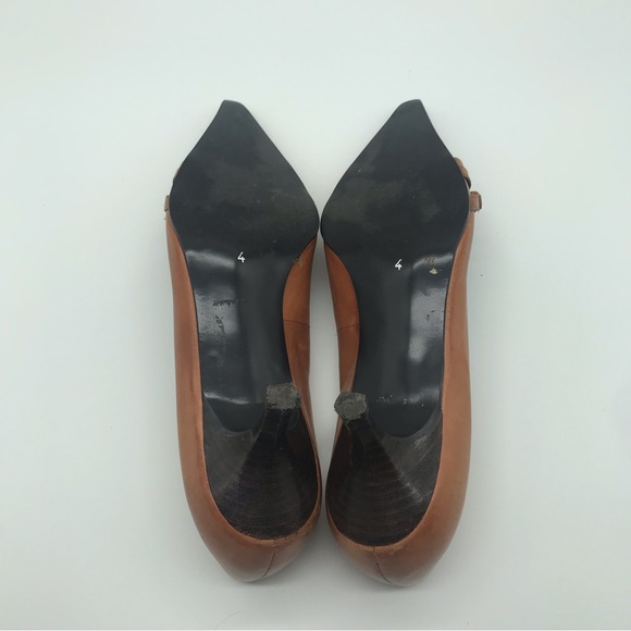 Dolci Pointed Brown Toe Leather Buckle Strap Stiletto Pump Kitten Heel Shoe Sz 4 - Picture 3 of 14